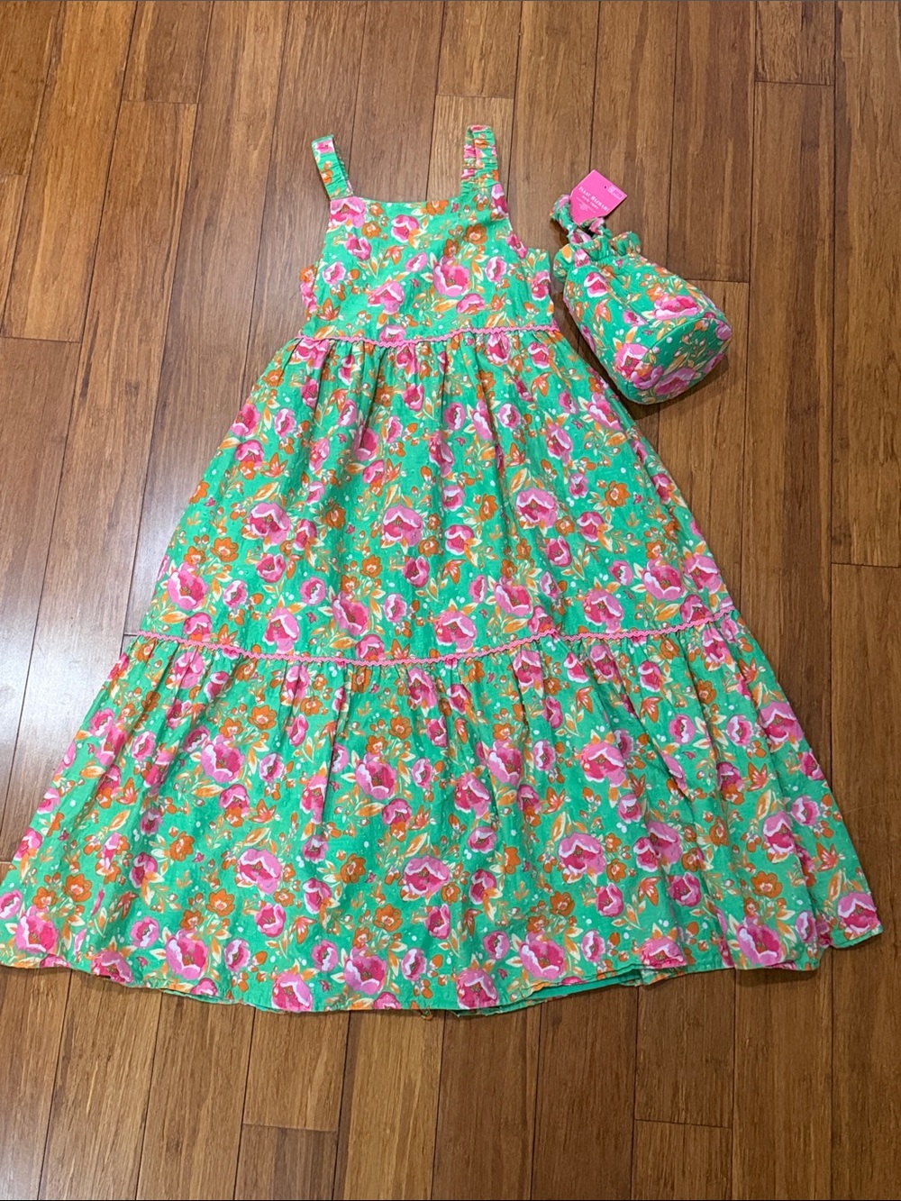 Isaac Mizrahi Green Floral Tiered Dress with Matching Bag